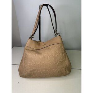 COACH Lexy Embossed Signature Vachetta Brown Leather Satchel Bag Purse